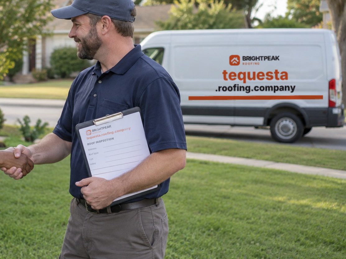 tequesta.roofing.company on a roofing van and an inspection form